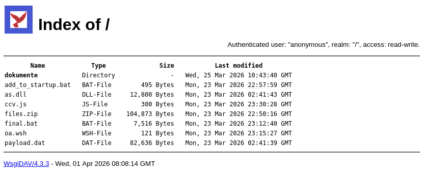 Second WebDAV directory view showing the fake PDF LNK