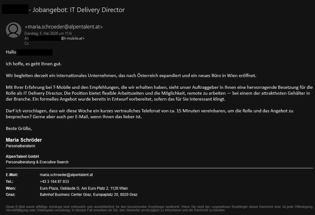 Initial email with job offer